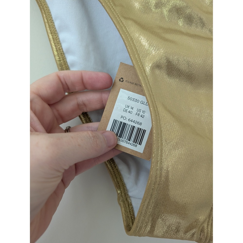 Boden Palermo Ruffle V Bikini Set Gold Metallic‎ Lame Two Piece Swimsuit 8/10 - Picture 14 of 14